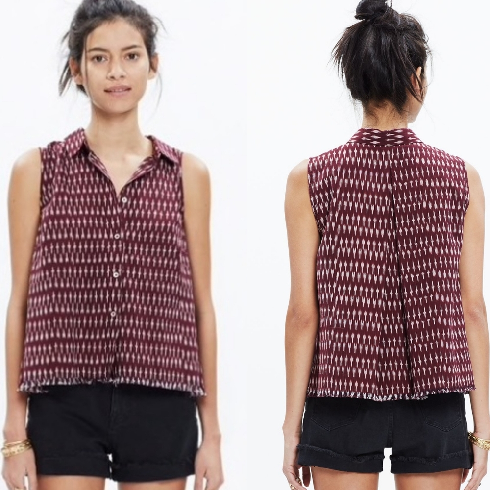 Madewell Moment Shirt in Burgandy Ikat Stri